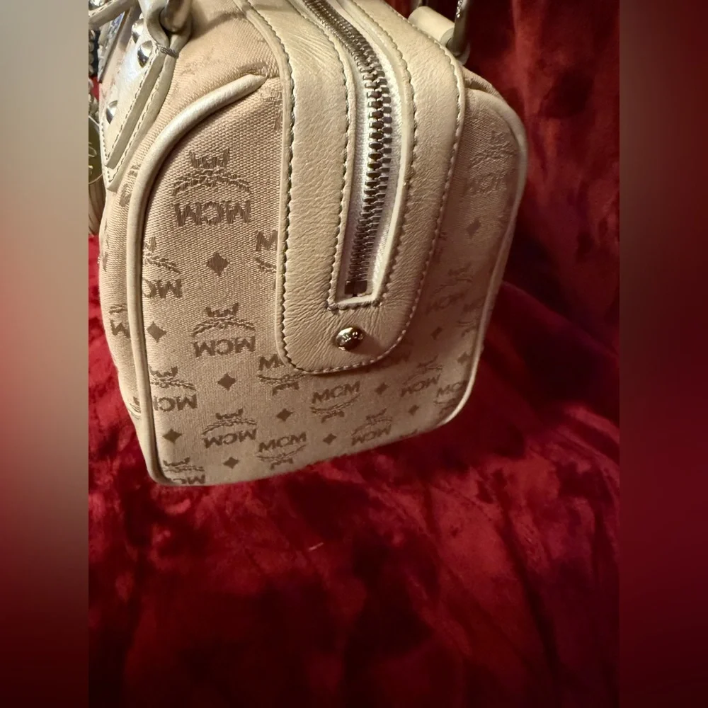 MCM Cream Satchel Bag with detachable tassel